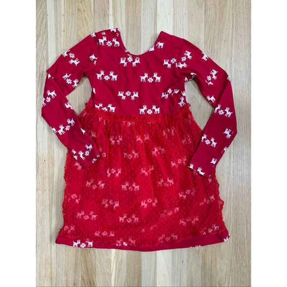 Hanna Andersson Reindeer Print Tulle Holiday Dress size 10 - Picture 1 of 4
